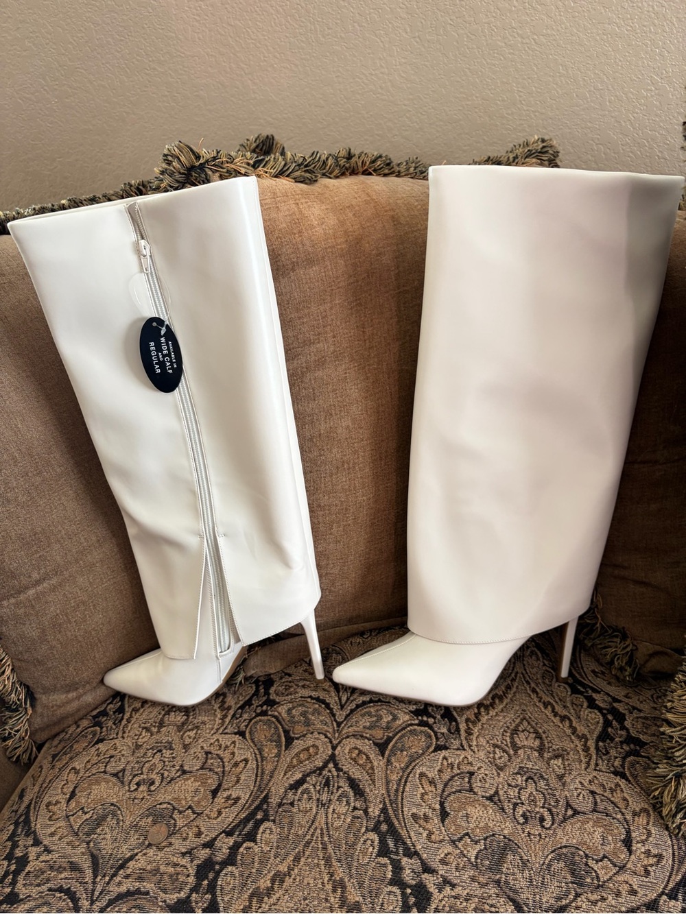 INC International Concepts White Knee-High Pointed Stiletto Boots